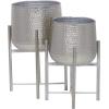 imageCosmoLiving by Cosmopolitan Metal Indoor Outdoor Planter Deep Recessed Hammered Dome Large Planter Pot with Removable Stand Set of 2 Planters 17quot 19quotH GoldSilver