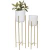 imageCosmoLiving by Cosmopolitan Metal Indoor Outdoor Planter Dome Large Planter Pot with Removable Stand Set of 2 Planters 19quot 22quotH GoldWhite