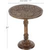 imageDeco 79 Mango Wood Floral Handmade Side End Accent Table Intricately Carved End Table with Turned Base Side Table 17quot x 17quot x 21quot Dark BrownDark Brown