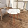 imageDeco 79 Mango Wood Floral Handmade Side End Accent Table Intricately Carved End Table with Turned Base Side Table 17quot x 17quot x 21quot Dark BrownWhite