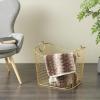 imageDeco 79 Metal Decorative and Functional Storage Basket Deep Basket Organizer with Round Handles Basket for Storage 20quot x 18quot x 19quot GoldGold
