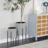 imageDeco 79 Metal Indoor Outdoor Planter Textured Exterior Large Planter Pot Set of 2 Planters 19quot 23quotH Light GrayGray