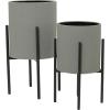 imageDeco 79 Metal Indoor Outdoor Planter Textured Exterior Large Planter Pot Set of 2 Planters 19quot 23quotH Light GrayGray
