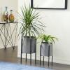 imageDeco 79 Metal Indoor Outdoor Planter Textured Exterior Large Planter Pot Set of 2 Planters 19quot 23quotH Light GrayLight Gray