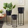 imageDeco 79 Metal Indoor Outdoor Planter Wash Textured Large Planter Pot with Open Framed Black Caged Base Set of 3 Planters 33quot 28quot 22quot H BlackBlack