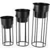 imageDeco 79 Metal Indoor Outdoor Planter Wash Textured Large Planter Pot with Open Framed Black Caged Base Set of 3 Planters 33quot 28quot 22quot H BlackBlack
