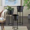 imageDeco 79 Metal Indoor Outdoor Planter Wash Textured Large Planter Pot with Open Framed Black Caged Base Set of 3 Planters 33quot 28quot 22quot H BlackBlack