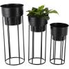 imageDeco 79 Metal Indoor Outdoor Planter Wash Textured Large Planter Pot with Open Framed Black Caged Base Set of 3 Planters 33quot 28quot 22quot H BlackBlack