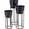 imageDeco 79 Metal Indoor Outdoor Planter Wash Textured Large Planter Pot with Open Framed Black Caged Base Set of 3 Planters 33quot 28quot 22quot H BlackBlack