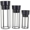 imageDeco 79 Metal Indoor Outdoor Planter Wash Textured Large Planter Pot with Open Framed Black Caged Base Set of 3 Planters 33quot 28quot 22quot H BlackBlack