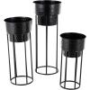 imageDeco 79 Metal Indoor Outdoor Planter Wash Textured Large Planter Pot with Open Framed Black Caged Base Set of 3 Planters 33quot 28quot 22quot H BlackBlack