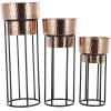 imageDeco 79 Metal Indoor Outdoor Planter Wash Textured Large Planter Pot with Open Framed Black Caged Base Set of 3 Planters 33quot 28quot 22quot H BlackCopper
