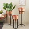 imageDeco 79 Metal Indoor Outdoor Planter Wash Textured Large Planter Pot with Open Framed Black Caged Base Set of 3 Planters 33quot 28quot 22quot H BlackCopper