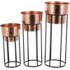 imageDeco 79 Metal Indoor Outdoor Planter Wash Textured Large Planter Pot with Open Framed Black Caged Base Set of 3 Planters 33quot 28quot 22quot H BlackCopper