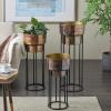 imageDeco 79 Metal Indoor Outdoor Planter Wash Textured Large Planter Pot with Open Framed Black Caged Base Set of 3 Planters 33quot 28quot 22quot H BlackGold