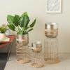 imageDeco 79 Metal Indoor Planter Textured Dome Large Planter Pot with Woven Seagrass and Caged Rod Pedestal Base Set of 3 Planters 32quot 27quot 24quot H SilverSilver