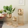 imageDeco 79 Metal Indoor Planter Textured Dome Large Planter Pot with Woven Seagrass and Caged Rod Pedestal Base Set of 3 Planters 32quot 27quot 24quot H SilverGold