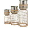 imageDeco 79 Metal Indoor Planter Textured Dome Large Planter Pot with Woven Seagrass and Caged Rod Pedestal Base Set of 3 Planters 32quot 27quot 24quot H SilverSilver