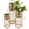 imageDeco 79 Metal Indoor Planter Textured Dome Large Planter Pot with Woven Seagrass and Caged Rod Pedestal Base Set of 3 Planters 32quot 27quot 24quot H SilverGold