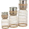 imageDeco 79 Metal Indoor Planter Textured Dome Large Planter Pot with Woven Seagrass and Caged Rod Pedestal Base Set of 3 Planters 32quot 27quot 24quot H SilverSilver