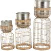 imageDeco 79 Metal Indoor Planter Textured Dome Large Planter Pot with Woven Seagrass and Caged Rod Pedestal Base Set of 3 Planters 32quot 27quot 24quot H SilverSilver