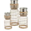 imageDeco 79 Metal Indoor Planter Textured Dome Large Planter Pot with Woven Seagrass and Caged Rod Pedestal Base Set of 3 Planters 32quot 27quot 24quot H SilverSilver