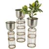 imageDeco 79 Metal Indoor Planter Textured Dome Large Planter Pot with Woven Seagrass and Caged Rod Pedestal Base Set of 3 Planters 32quot 27quot 24quot H SilverSilver