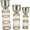 imageDeco 79 Metal Indoor Planter Textured Dome Large Planter Pot with Woven Seagrass and Caged Rod Pedestal Base Set of 3 Planters 32quot 27quot 24quot H SilverSilver