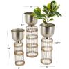 imageDeco 79 Metal Indoor Planter Textured Dome Large Planter Pot with Woven Seagrass and Caged Rod Pedestal Base Set of 3 Planters 32quot 27quot 24quot H SilverSilver