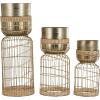 imageDeco 79 Metal Indoor Planter Textured Dome Large Planter Pot with Woven Seagrass and Caged Rod Pedestal Base Set of 3 Planters 32quot 27quot 24quot H SilverGold