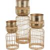 imageDeco 79 Metal Indoor Planter Textured Dome Large Planter Pot with Woven Seagrass and Caged Rod Pedestal Base Set of 3 Planters 32quot 27quot 24quot H SilverGold