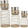 imageDeco 79 Metal Indoor Planter Textured Dome Large Planter Pot with Woven Seagrass and Caged Rod Pedestal Base Set of 3 Planters 32quot 27quot 24quot H SilverSilver