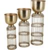 imageDeco 79 Metal Indoor Planter Textured Dome Large Planter Pot with Woven Seagrass and Caged Rod Pedestal Base Set of 3 Planters 32quot 27quot 24quot H SilverGold