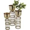 imageDeco 79 Metal Indoor Planter Textured Dome Large Planter Pot with Woven Seagrass and Caged Rod Pedestal Base Set of 3 Planters 32quot 27quot 24quot H SilverGold