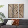 imageDeco 79 Wood Geometric Home Wall Decor Slatted Wood Design Wall Sculpture Set of 3 Wall Art 12quotW 35quotH Brown