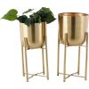 imageCosmoLiving by Cosmopolitan Metal Indoor Outdoor Planter Dome Large Planter Pot with Removable Stand Set of 2 Planters 19quot 22quotH GoldGold