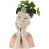 imageDeco 79 Magnesium Oxide Woman Indoor Outdoor Planter Distressed Antique Greek Bust Large Planter Pot with Floral Accents Planter 11quot x 10quot x 22quot CreamBeige