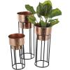 imageDeco 79 Metal Indoor Outdoor Planter Wash Textured Large Planter Pot with Open Framed Black Caged Base Set of 3 Planters 33quot 28quot 22quot H BlackCopper
