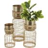 imageDeco 79 Metal Indoor Planter Textured Dome Large Planter Pot with Woven Seagrass and Caged Rod Pedestal Base Set of 3 Planters 32quot 27quot 24quot H SilverGold