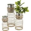 imageDeco 79 Metal Indoor Planter Textured Dome Large Planter Pot with Woven Seagrass and Caged Rod Pedestal Base Set of 3 Planters 32quot 27quot 24quot H SilverSilver
