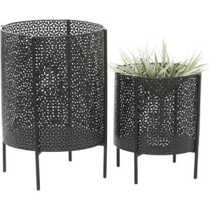 imageCosmoLiving by Cosmopolitan Contemporary Metal Set of 2 Planters 18quot 12quotH BlackBlack