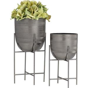 imageCosmoLiving by Cosmopolitan Metal Indoor Outdoor Planter Deep Recessed Hammered Dome Large Planter Pot with Removable Stand Set of 2 Planters 17quot 19quotH GoldMetal Panther Black