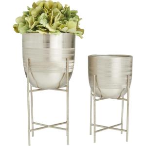 imageCosmoLiving by Cosmopolitan Metal Indoor Outdoor Planter Deep Recessed Hammered Dome Large Planter Pot with Removable Stand Set of 2 Planters 17quot 19quotH GoldSilver