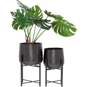 imageCosmoLiving by Cosmopolitan Metal Indoor Outdoor Planter Deep Recessed Hammered Dome Large Planter Pot with Removable Stand Set of 2 Planters 17quot 19quotH GoldBlack