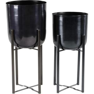 imageCosmoLiving by Cosmopolitan Metal Indoor Outdoor Planter Dome Large Planter Pot with Removable Stand Set of 2 Planters 19quot 22quotH GoldBlack