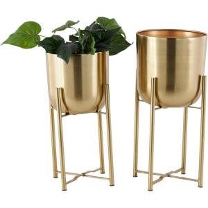 imageCosmoLiving by Cosmopolitan Metal Indoor Outdoor Planter Dome Large Planter Pot with Removable Stand Set of 2 Planters 19quot 22quotH GoldGold