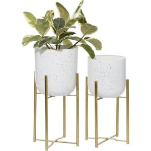 imageCosmoLiving by Cosmopolitan Metal Indoor Outdoor Planter Dome Large Planter Pot with Removable Stand Set of 2 Planters 19quot 22quotH GoldWhite
