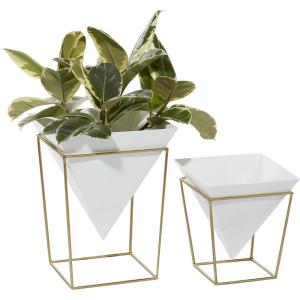 imageCosmoLiving by Cosmopolitan Metal Indoor Outdoor Planter Dome Small Planter Pot with Gold XShaped Stands Set of 2 Planters 12quot 10quotH White14  10H