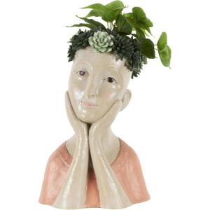 imageDeco 79 Magnesium Oxide Woman Indoor Outdoor Planter Distressed Antique Greek Bust Large Planter Pot with Floral Accents Planter 11quot x 10quot x 22quot CreamBeige