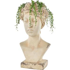 imageDeco 79 Magnesium Oxide Woman Indoor Outdoor Planter Distressed Antique Greek Bust Large Planter Pot with Floral Accents Planter 11quot x 10quot x 22quot CreamCream